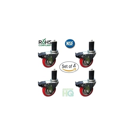 Casterhq 3" Caster Wheel Set For Commercial Kitchen Prep Tables, Total Lock CHQ3IPTCS